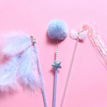 

3PCS Fairy Handmade Feather Tassel Fur Ball Bell Funny Cat Stick
