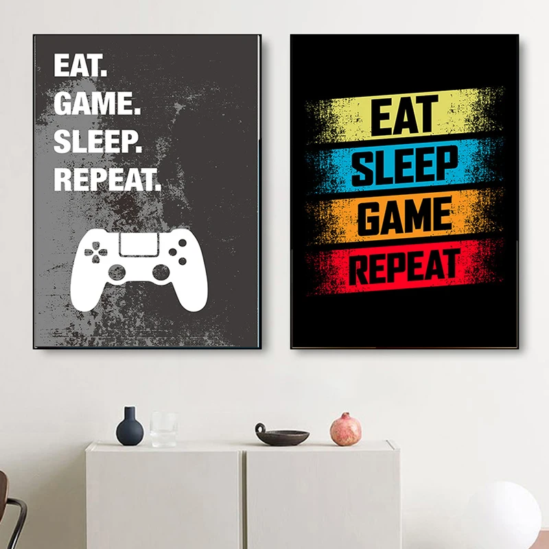 Картина на холсте Eat Sleep для игровых игр Декоративная Настенная картина комнаты