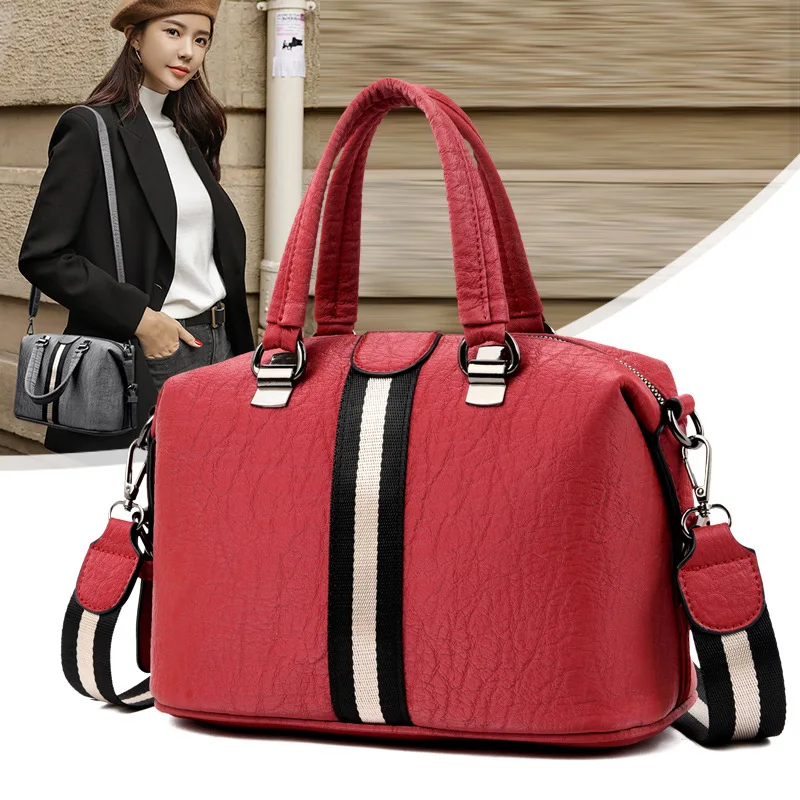 

2019 England Style Genuine Leather Pillow Boston Bag Simple Versatile Shoulder Belt WOMEN'S Bag Handbag