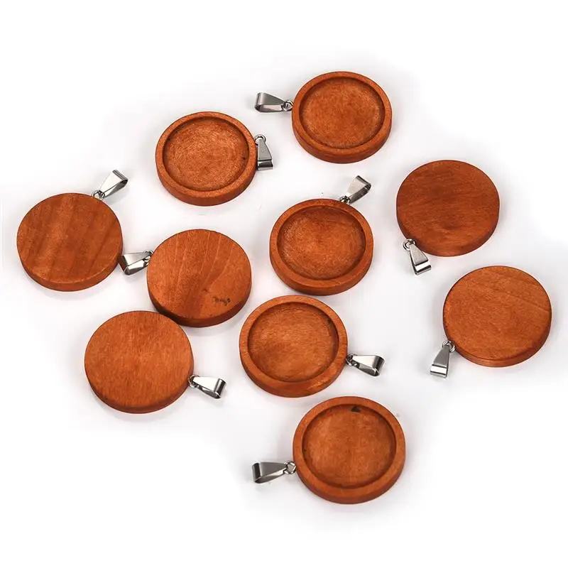 Orange 25mm 10pcs 10 шт./лот 25/30 мм Дерево Кабошон База Установка Нержавеющая сталь крюк круглые лотки ободок пустой кулон подвески для бижутерии, материал для рукоделия - Цвет: Orange 25mm 10pcs