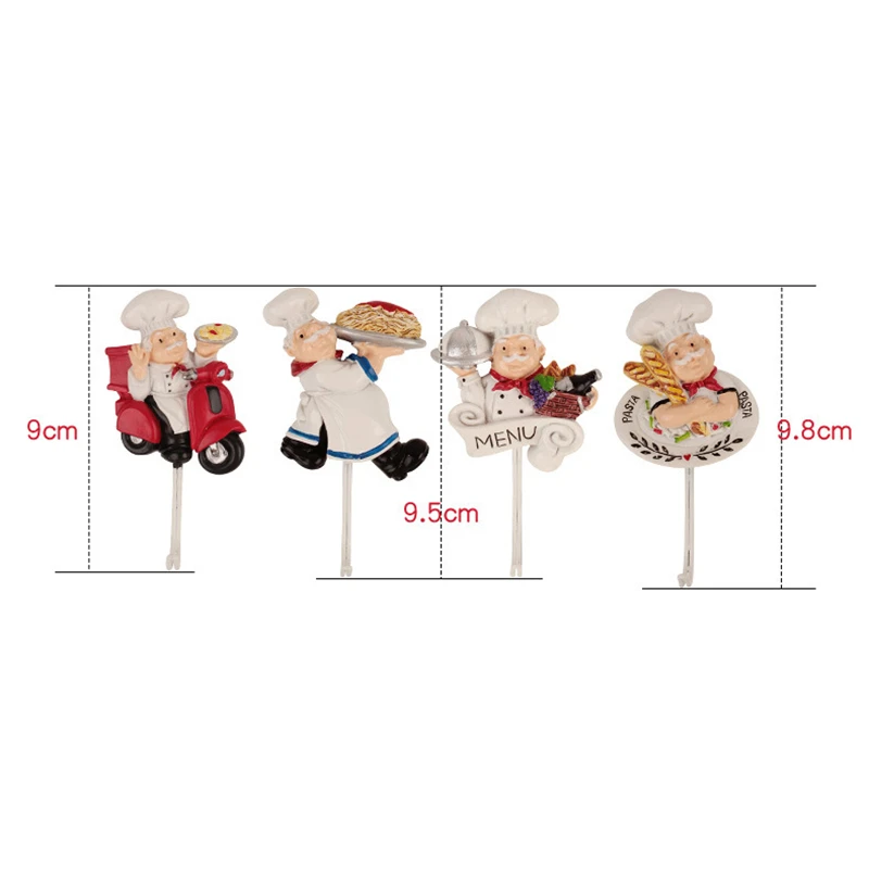 Multi Purpose Hooks Creative Resin 3D Cartoon Chef Key Tools Hooks Waterproof Bathroom Kitchen Hook Hole-free Seamless Wall Decorative