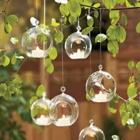 8PCS Transparent Hanging Glass Globe Shape Vase Flower Plant Container Micro Landscape Garden Decoration Pendant 1