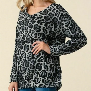 

Women V Neck Blouses Leopard Printing Long Sleeve Tops Blouse Women's Blouses Plus Size Ladies Shirt Woman Tops Loose Shirts