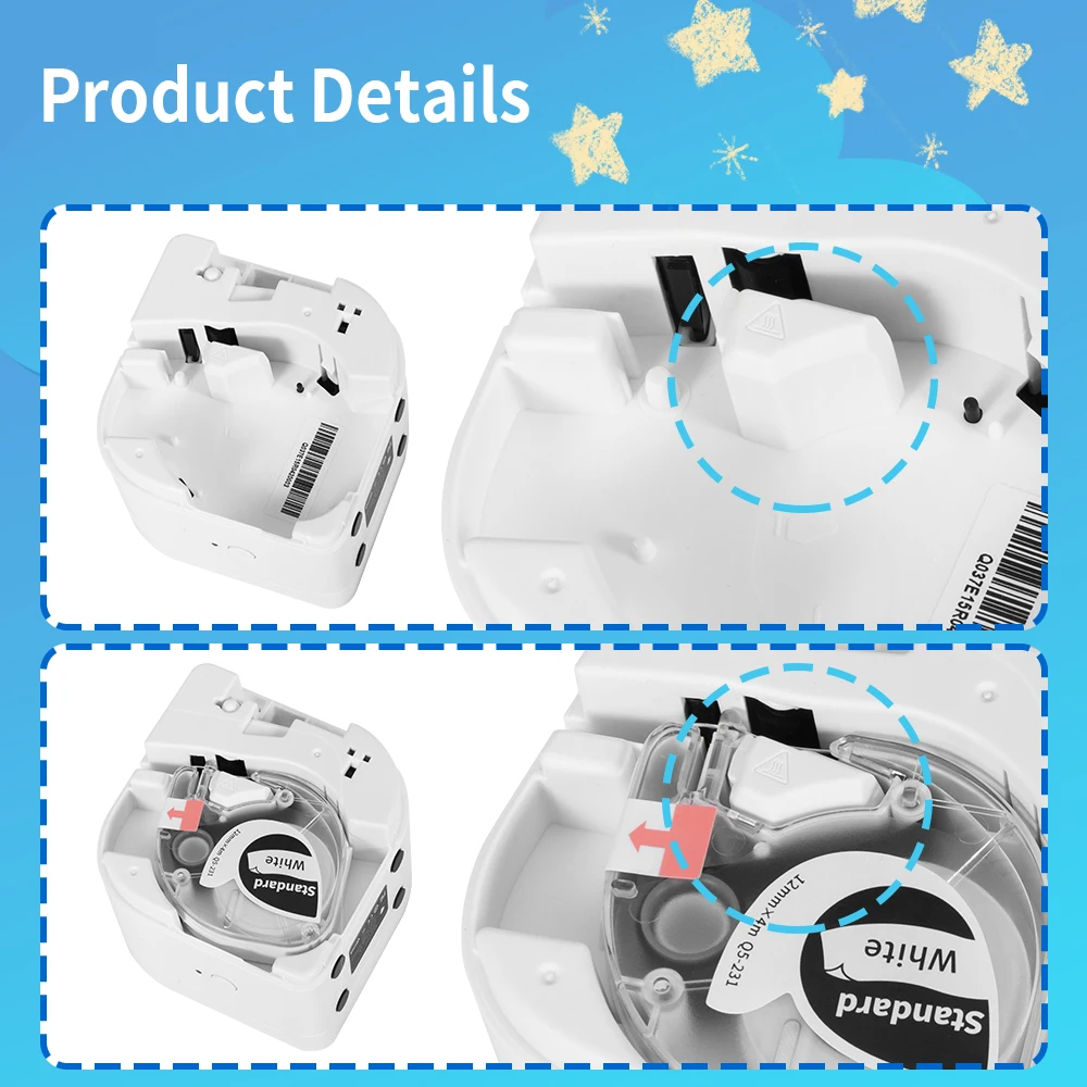 Phomemo P12 Label Maker Recargas Fitas de Etiqueta para Uso Interno Plástico Papel Farbic Laminado Preto no Multicolorido - Imagem 2