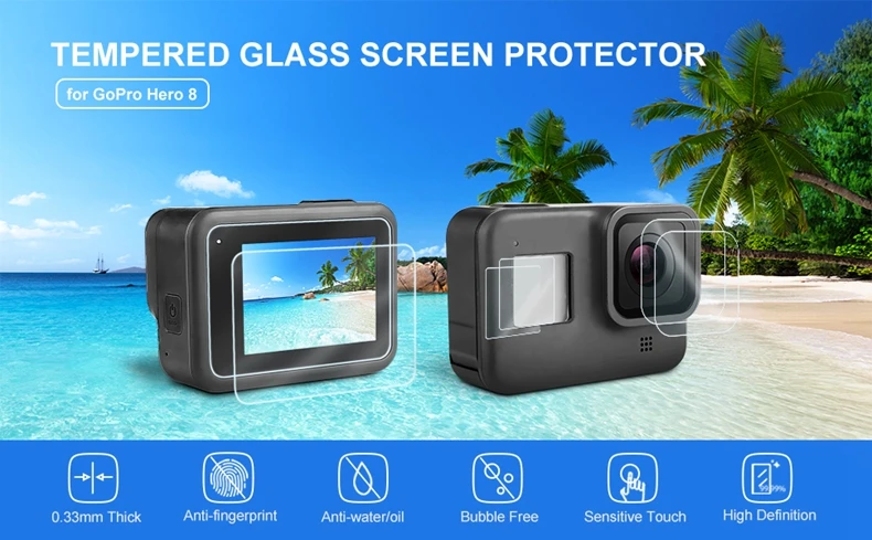Tempered Glass Protective Film for GoPro Hero 8 7 6 5 Black Screen Protective Camera Lens Cover Cap For Go Pro Accessories