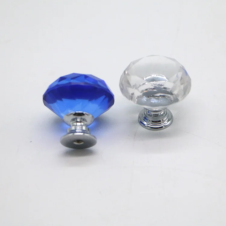 Crystal Handle Single Bore Circle Modern Transparent Blue Acrylic 30 Size Drawer Wardrobe Cabinet Door Handle