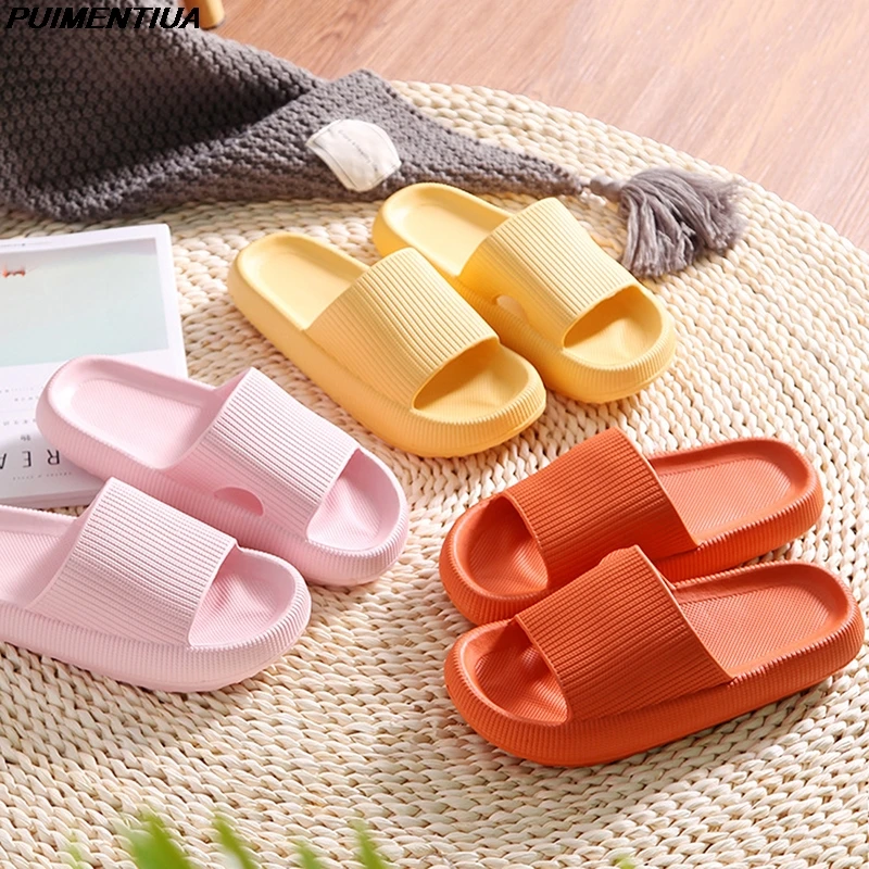 Zapatillas de casa de suela gruesa antideslizantes para hombre y mujer, calzado de baño para niño y niña, chanclas de playa de 4,5 cm