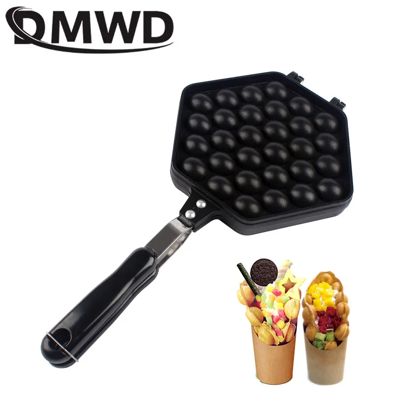 DMWD QQ Egg Bubble Cake Baking Pan Mold Hongkong Waffle Maker Mould Eggettes Roller DIY Muffins Plate Non-stick Coating