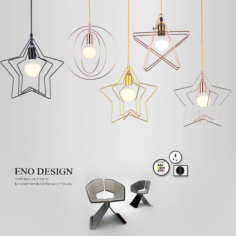 

Single-head Star Chandelier Bedside Clothing Store Cafe Restaurant Three Head Northern European-Style Gold Hallway Model Room La