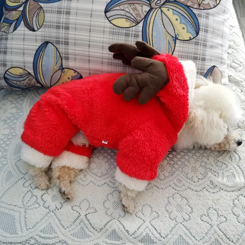 Комбинезон с оленями для собак, щенков, кошек, Рождественский эльфийский костюм с капюшоном, одежда, куртка для маленьких собак, праздничная одежда, наряд