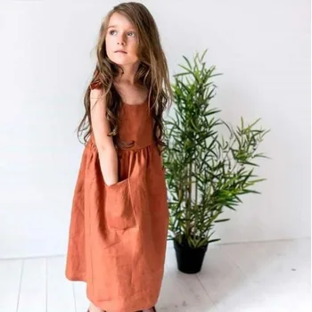 

2020 Ins European&America Girl Dress Linen Toddler Kids Summer Clothings Casual Fashion Girl Clothes
