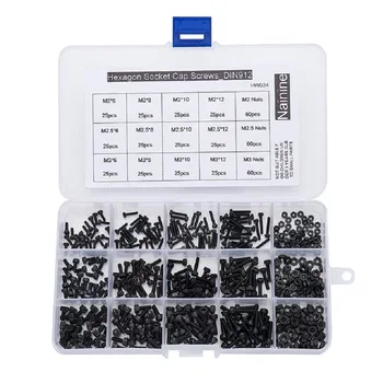 

480PCS M2 M2.5 M3 GB70.1 DIN912 Black High-strength 12.9 Level Alloy Steel Screw Hexagon Socket Head Cap Screws Car Furniture