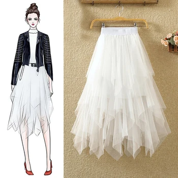 

Skirts Womens Tulle Faldas Mujer Moda 2020 Fashion Elastic High Waist Mesh Tutu Maxi Pleated Long Midi Saias Jupe Women's Skirt