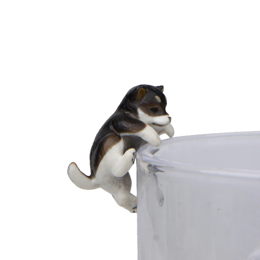 Lifelike Mini Shiba Dog Animal Figurine Hanging Cup Rim DIY Landscape Ornament