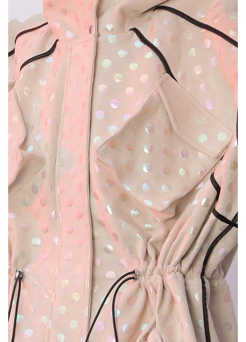 AIMENUNU Women Dot Drawstring Spliced Trench New Lapel Long Sleeve Loose Fit Windbreaker Fashion Tide Autumn Winter