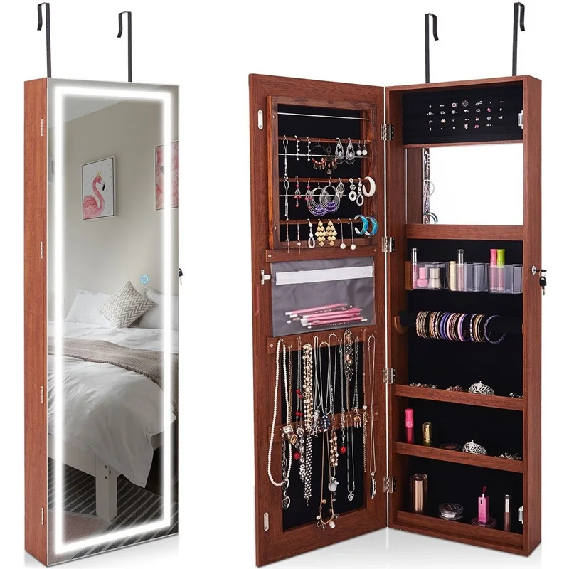 Stylish Door Wall Mount Touch Screen Mirrored Jewelry Storage Cabinet Make Up Organizer Home Decor Hw60387 Storage Boxes Bins Aliexpress