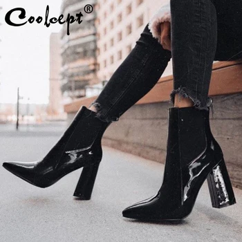 

Coolcept 2020 Black Sexy Ladies Office Winter Ankle Boots Pointed Toe Slip On Fashion Club High Heels Shoes Woman Size 35-42