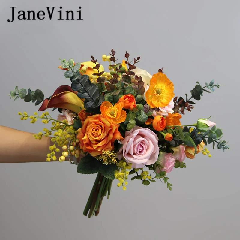 送料無料 公式 Janeviniヴィンテージオレンジ花結婚式秋21新しい人工シルクバラの結婚式の介添人持株花 最 安値 売上 Dbernardo Com Br