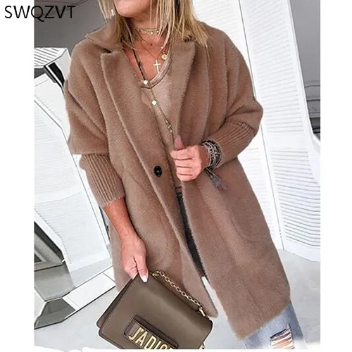 dark khaki Повседневное свободное теплое Женское пальто и куртки, модное осенне-зимнее одноцветное женское длинное пальто, женская верхняя одежда, Женское зимнее пальто - Цвет: dark khaki