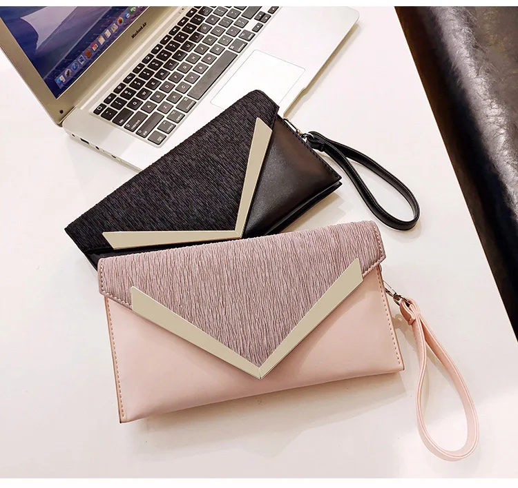 Ladies Luxury PU leather Envelope Clutch Bag Fashion Designer Women Wedding Party Shoulder Bag Simple Black Handbag Purse Silver (1)