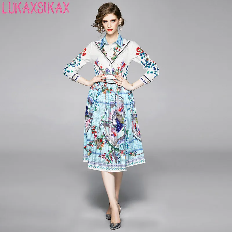 

Женское платье-рубашка с отложным воротником, длинным рукавом и цветочным принтом