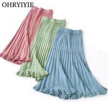 Ohryiyie полосатые вязаные шерстяные юбки для женщин осень зима модная юбка в складку Женская Плотная юбка с оборками Femme