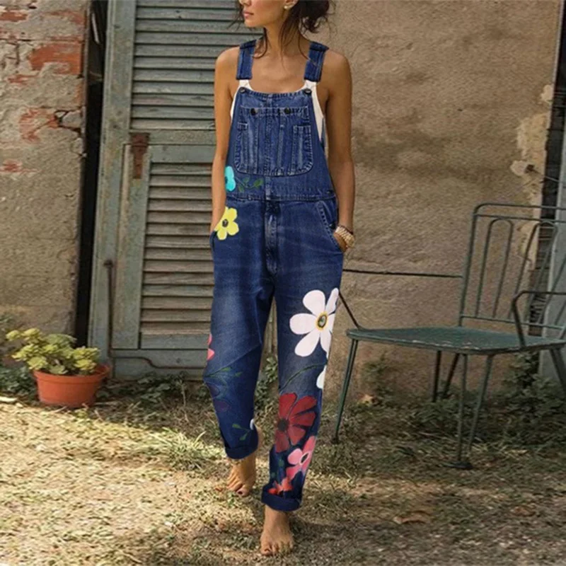 

Fashion Women Jumpsuit Solid Denim Plus Size Backless Long Jumpsuit Vintage Casual Streetwear Straight Overalls For Women