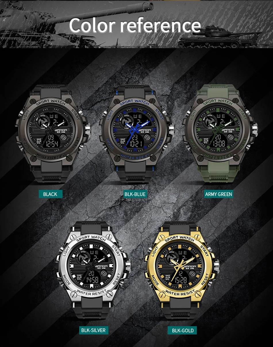 SANDA 739 Sports Men's Watches Top Brand Luxury Military Quartz Watch Men Waterproof S Shock Male Clock relogio masculino 2021