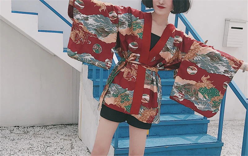 Кимоно в японском стиле от солнца Haori Yukata, рубашка, женский кардиган, шикарный, Kylin, принт, Ретро стиль, традиционный пляжный костюм, летняя мода