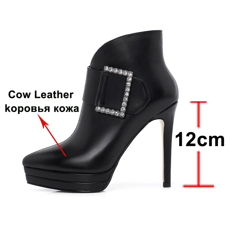 ANNYMOLI/осенние ботильоны; женские полусапожки из натуральной кожи с пряжкой на платформе и высоком тонком каблуке; обувь на молнии со стразами; женская зимняя обувь