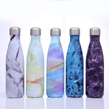 

500ml Thermal Bottle Vacuum Flask Heat Water Bottle Wood Grain Marble Mug Swell Portable Car Water Bottle Drink Cup