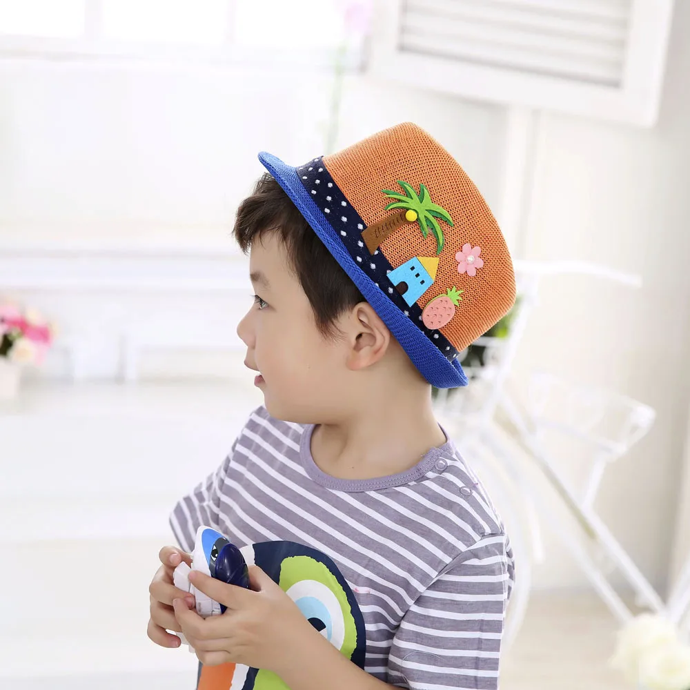 Boys and girls jazz hat embroidered coconut tree Toddler Infant Sun Cap Outdoor Baby Girls/Boys Hat Jazz Cap For Baby 