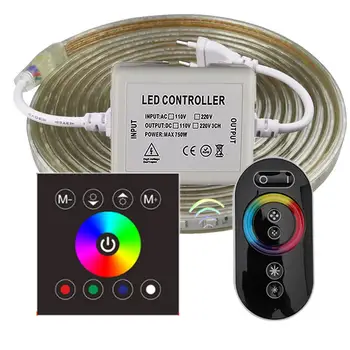 

220V RGB LED Strip with Wall touch Remote control 220 V waterproof LED Strip Light 60 leds/m 5050 ribbon ledstrip