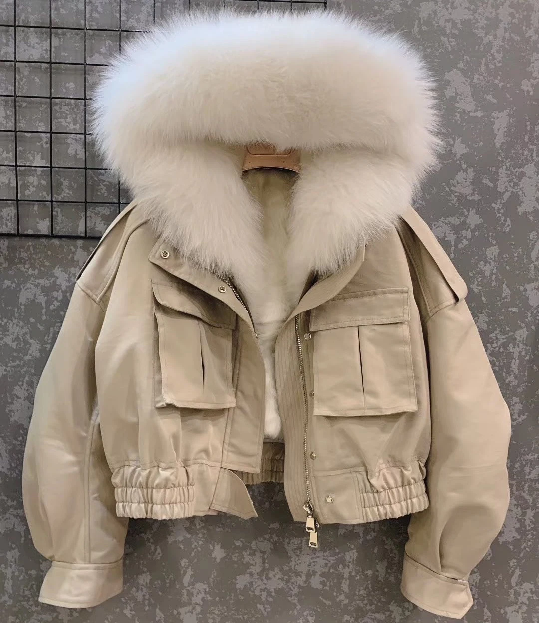 short length1 Зимняя женская куртка, меховая парка средней длины, большой натуральный красный Лисий мех, воротник с капюшоном, мех ягненка, пальто на подкладке, женские теплые зимние пальто - Цвет: short length1