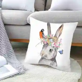 

45*45cm Easter Peach Velvet Pillowcase Easter Eggs Rabbit Print Pillow Cover Decorative Pillows For Home Party