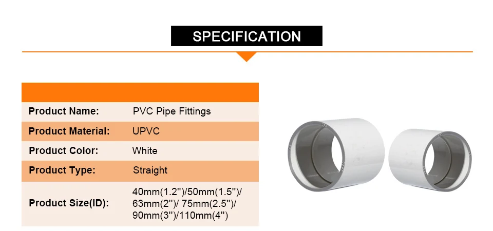 Фитинги для водопроводной трубы PVC-U 40/50/63/75/90/110 мм 1,2 ''/1,5''/2 ''ID трубки водяные соединители DIY НПВХ трубы соединительные фитинги