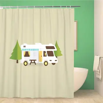 

Bathroom Shower Curtain Caravan Rv Camping Motorhome Flat Recreation Campground Van Camper 66x72 inches Waterproof Bath Curtain
