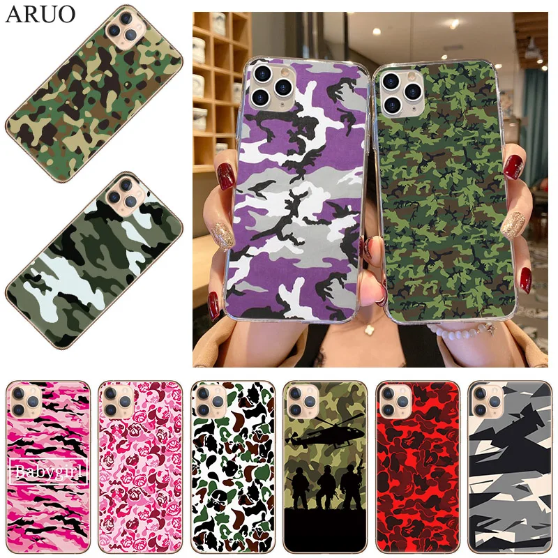 Чехол для телефона iPhone 13 12 11 Pro XS Max 7 8 6 6s Plus 13Mini SE2020 X XR камуфляжные армейские Мягкие