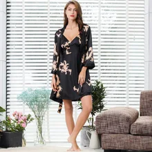 Шелковые женские пижамы Femme осень тонкое соблазнительное кимоно полотенце халат пижамы кардиган красный атласный Дракон летний халат свадебный наряд