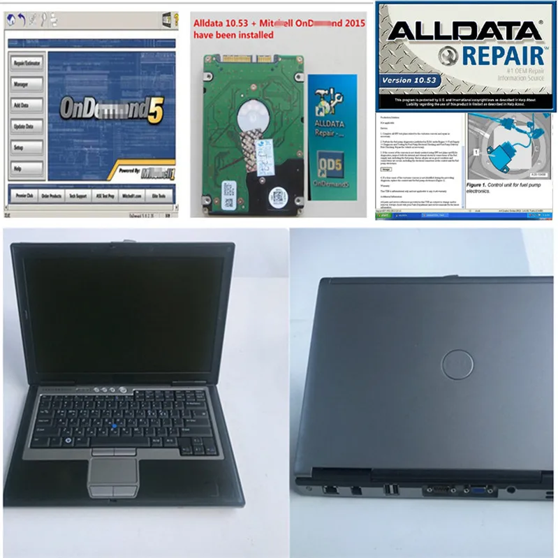 Установленная Версия alldata 10,53 и mitchell ondemand dell б/у ноутбук D630 автомобиль и грузовик диагностический компьютер жесткий диск 1000 ГБ