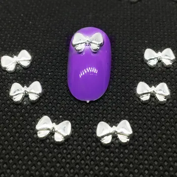 

50Pcs Silver Bow Tie Nail Art Accessoires 3d Charms Alloy Dazzling Studs Japan Cute Bowknot Design DIY For Manicure Decorations