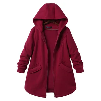 

Hoodies For Women Autumn And Winter Plus Size Long Sleeve Casual Pure Color Hooded Zip Pockets Coats Outweat Dropship L#13