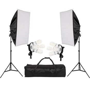 

Photo Studio Lighting Kit with 2 * Softbox / 2 * 4in1 Bulb Socket / 8 * 45W Bulb / 2 * Light Stand / 1 * Carrying Bag