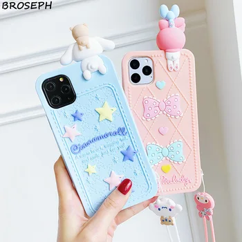 

For iPhone 6 6s 7 8 Plus X XR XS Max Cute Cartoon Animal Soft Silicone Back Cover For iPhone 11 Pro Max Cases with Lanyard