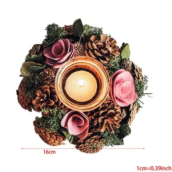 

Christmas Wreath Artificial Christmas Flower Pine Needle Pine Cone Tealight Candle Holder Wood Tea Light Holder Christmas Decor