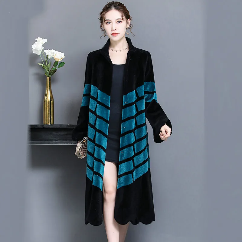blue black Женское пальто с натуральным мехом, шерстяная куртка, Осеннее зимнее пальто, женская одежда, Корейская винтажная овечья овчина, топы размера плюс ZT4767 - Цвет: blue black