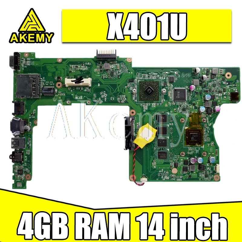 For ASUS X401U Laotop Mainboard X401U Motherboard 14 inch With 4GB RAM