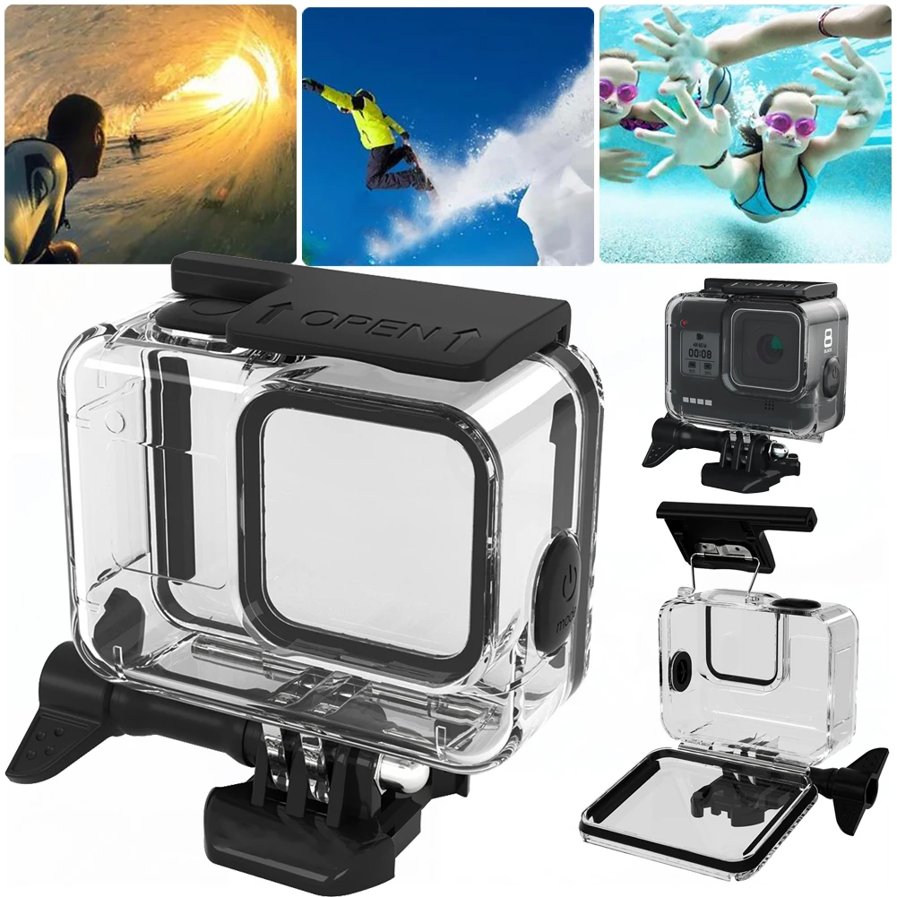 

For Gopro Hero 8 Waterproof Protective Shell Silicone Sleeves Anti-drop Dustproof Dive Len Filter Sport Camera Accessories