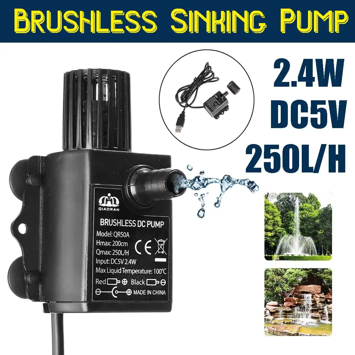 USB DC5V 4,8 Вт ультра-тихий мини Бесщеточный Водяной насос Водонепроницаемый погружной фонтан аквариумный циркулирующий 300л/ч подъемник 300 см