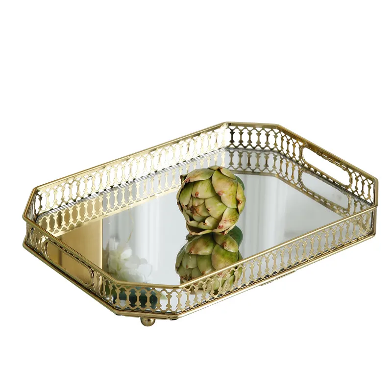 

Living Room Coffee Table Decoration Tray Decoration European American Model Room Jewelry Storage Tray Mirror Soft Decoration